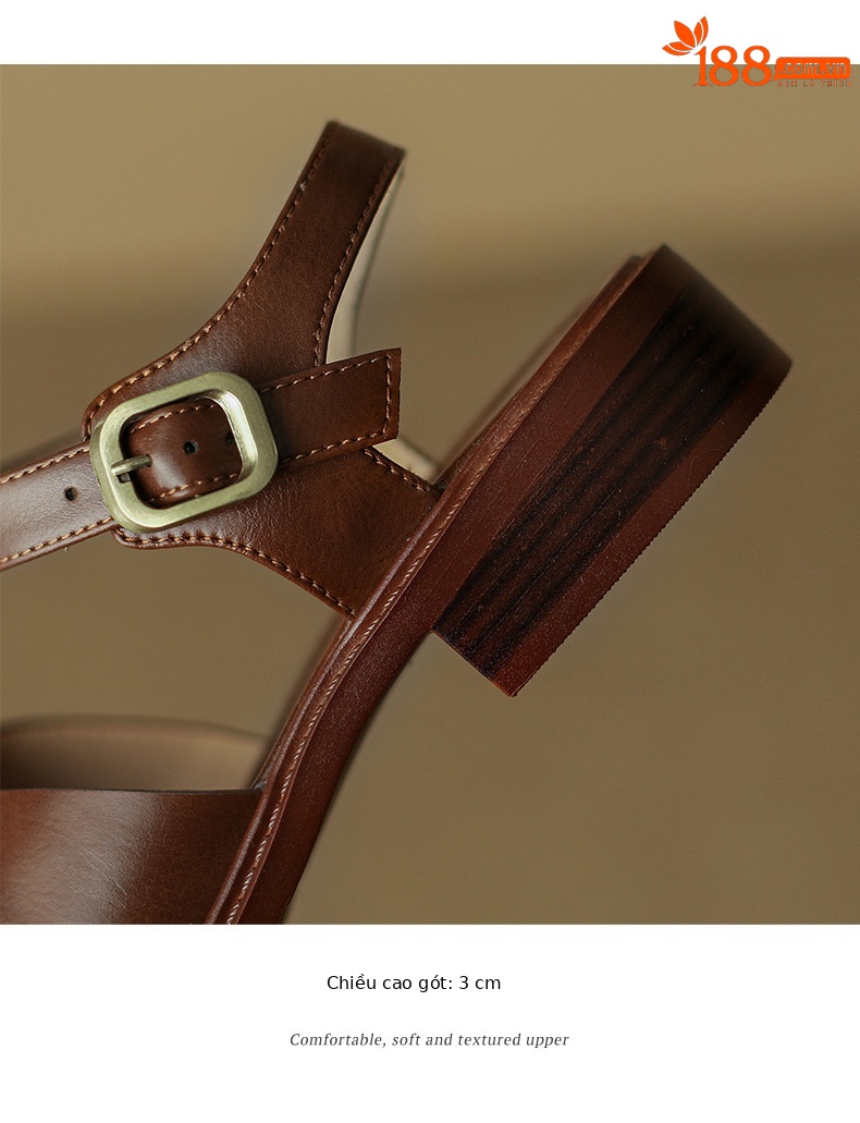 Sandal hở mũi nữ gót thấp quai ngang kiểu La Mã, size lớn 34–41 — nâu chi tiết 12