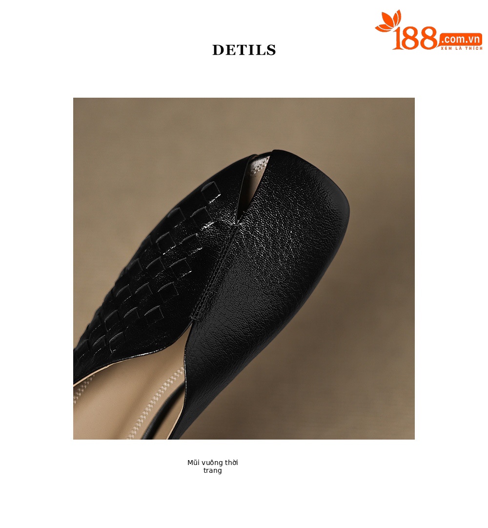 Dép sandal nữ da dê mũi kín đế xuồng bệt dệt — đen chi tiết 23