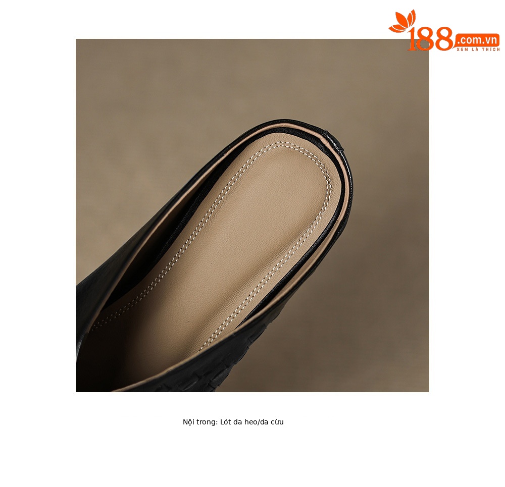 Dép sandal nữ da dê mũi kín đế xuồng bệt dệt — đen chi tiết 24