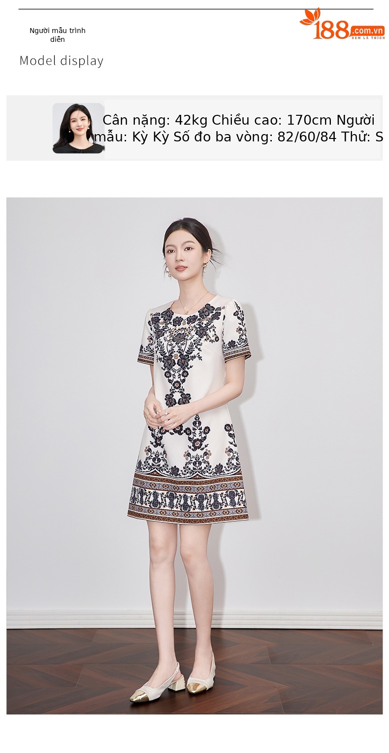 Váy chữ A phong cách Chanel in họa tiết định vị cao cấp, tôn dáng, mùa hè — Màu đen chi tiết 6