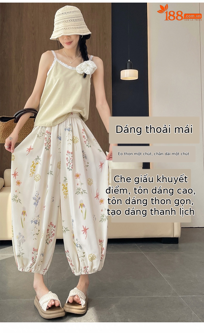 Quần tây nữ cạp cao in họa tiết hoa dâm bụt, dáng ống đứng, thiết kế tạo eo thon — Hoa đen chi tiết 21