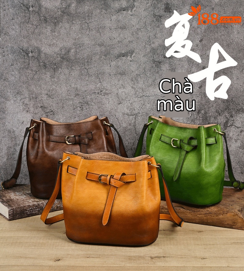 Túi đeo vai nữ da bò nguyên tấm thuộc da thực vật, kiểu Trung Hoa, dung tích lớn (26×12,5×24 cm) — Xanh lá cổ điển chi tiết 1