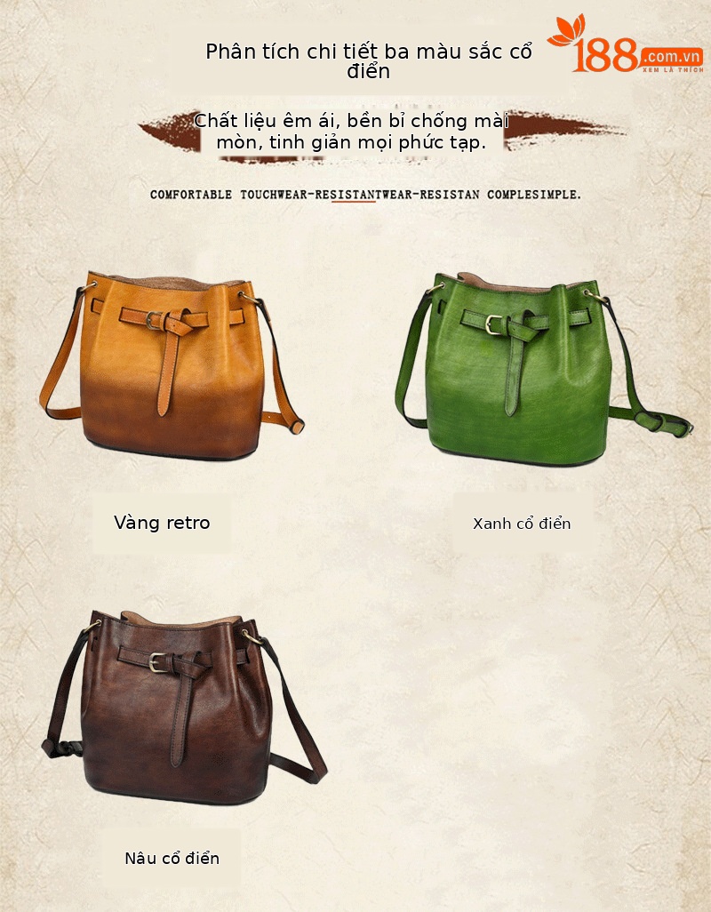 Túi đeo vai nữ da bò nguyên tấm thuộc da thực vật, kiểu Trung Hoa, dung tích lớn (26×12,5×24 cm) — Xanh lá cổ điển chi tiết 4