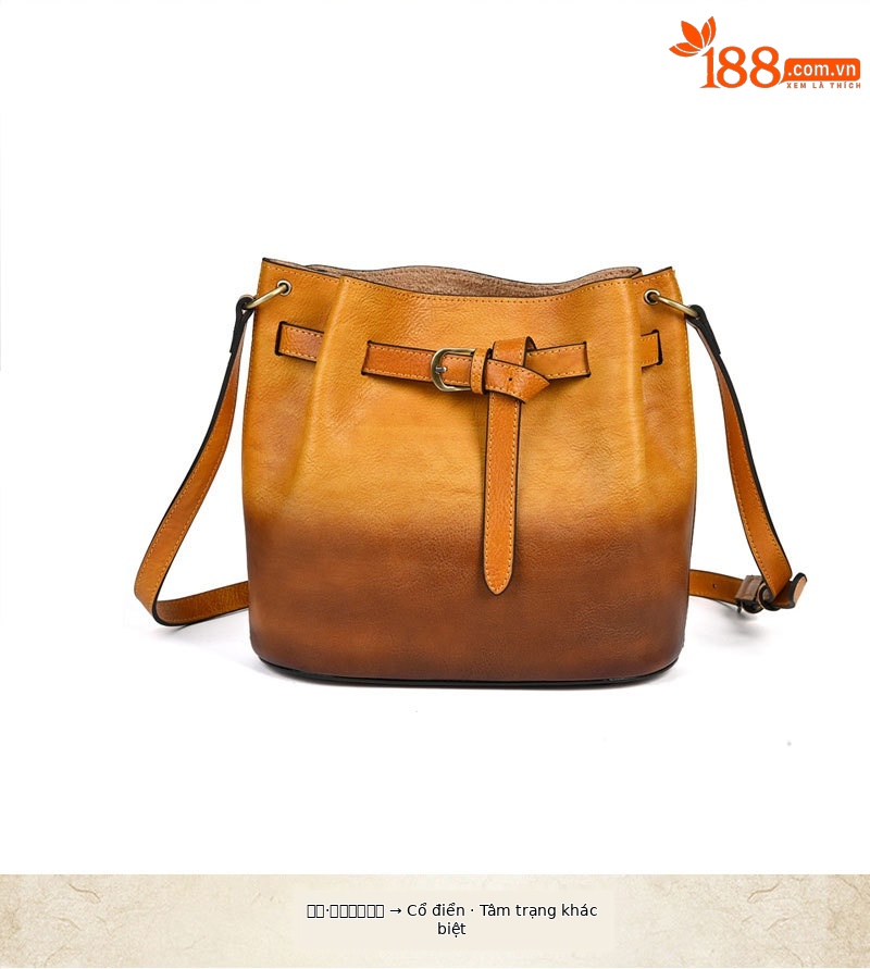 Túi đeo vai nữ da bò nguyên tấm thuộc da thực vật, kiểu Trung Hoa, dung tích lớn (26×12,5×24 cm) — Xanh lá cổ điển chi tiết 17