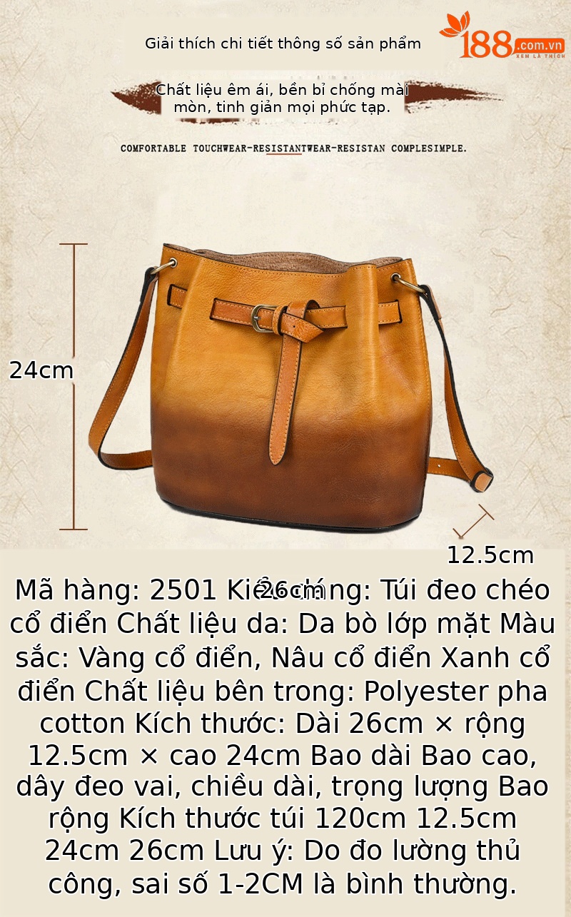 Túi đeo vai nữ da bò nguyên tấm thuộc da thực vật, kiểu Trung Hoa, dung tích lớn (26×12,5×24 cm) — Xanh lá cổ điển chi tiết 2
