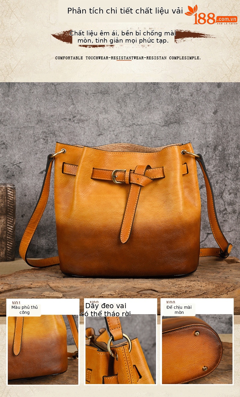 Túi đeo vai nữ da bò nguyên tấm thuộc da thực vật, kiểu Trung Hoa, dung tích lớn (26×12,5×24 cm) — Xanh lá cổ điển chi tiết 3