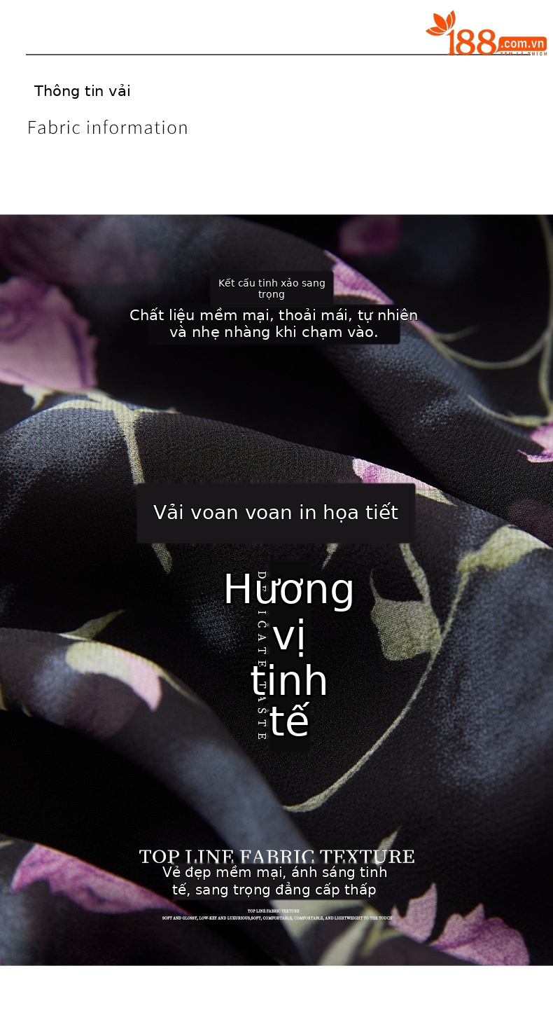 Váy in hoa lãng mạn kiểu Pháp cổ bèo nhún thắt eo dáng maxi — Màu tím chi tiết 3