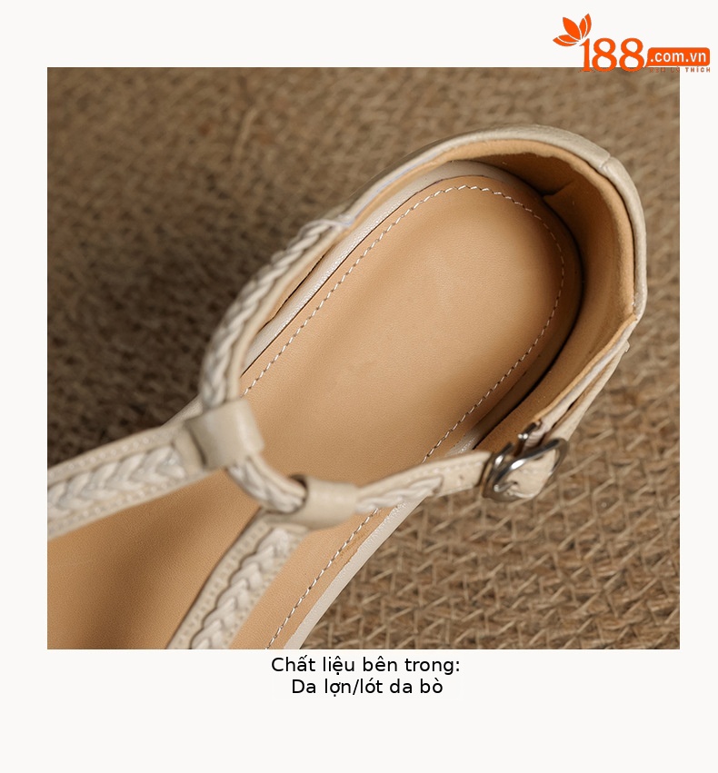 Sandal nữ quai ngang mũi nhọn da cừu đế xuồng gót 4.5 cm — nâu chi tiết 15