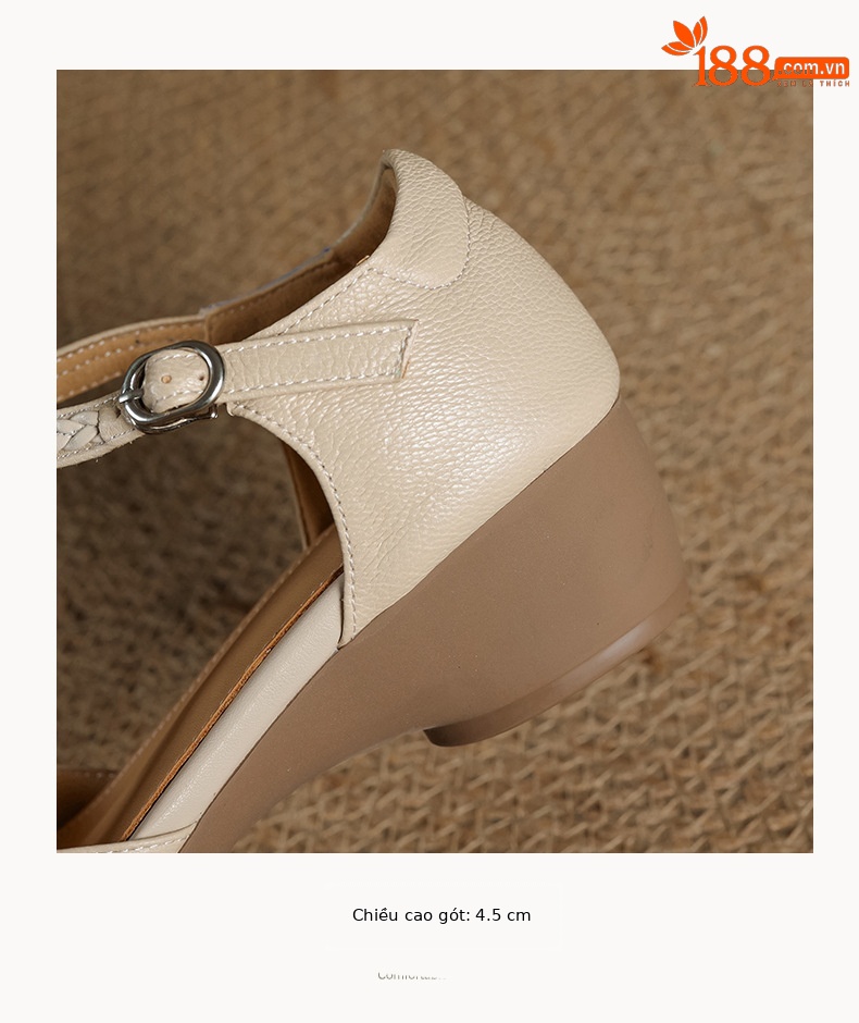 Sandal nữ quai ngang mũi nhọn da cừu đế xuồng gót 4.5 cm — nâu chi tiết 16
