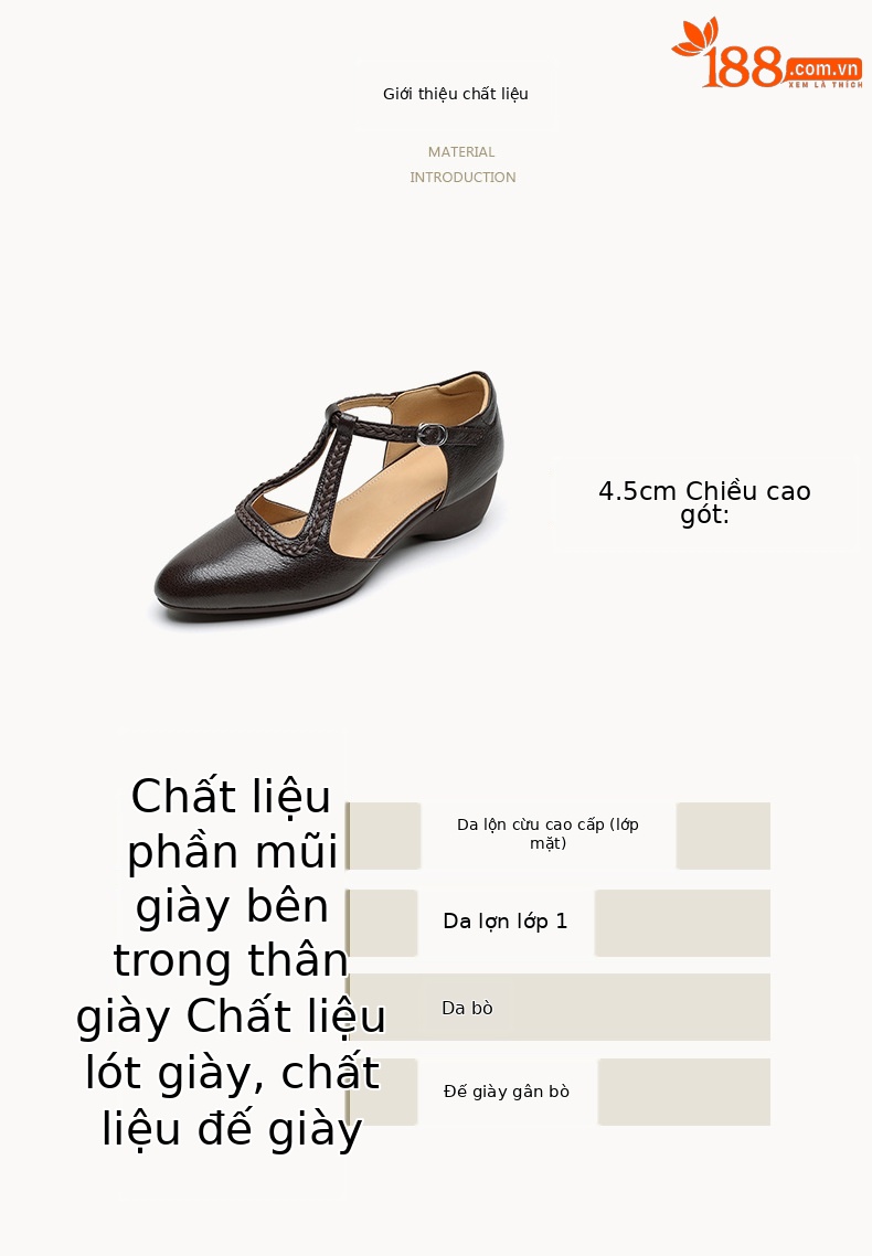 Sandal nữ quai ngang mũi nhọn da cừu đế xuồng gót 4.5 cm — nâu chi tiết 4