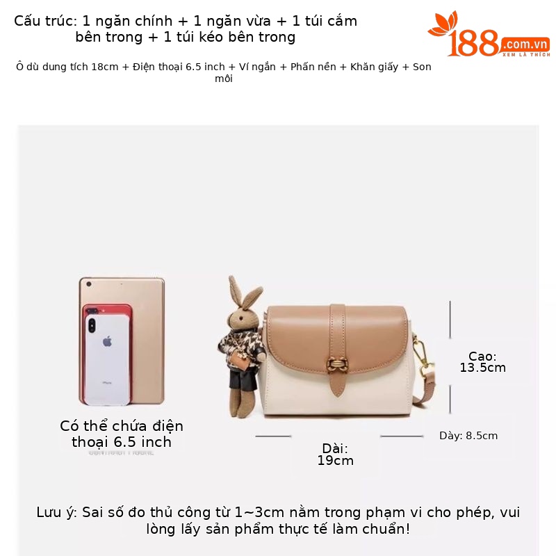Túi đeo chéo nữ cảm giác cao cấp 2025 thiết kế nhỏ gọn mùa hè 19×8.5×13.5 cm — Trắng gạo ghép mơ