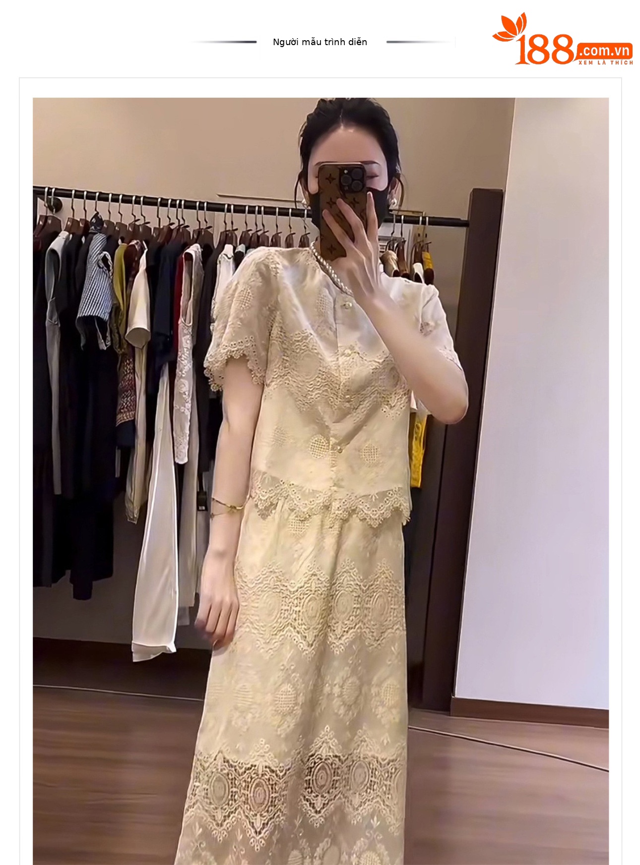 Bộ hai món áo thêu ren phối váy chữ A phong cách Tân Trung Hoa — Áo, Váy nửa chi tiết 1