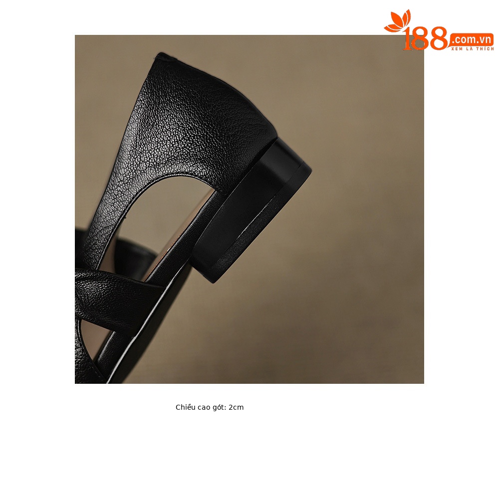 Sandal nữ mũi nhọn da dê đục lỗ gót thấp 2 cm, miệng nông hở mũi — đen chi tiết 21