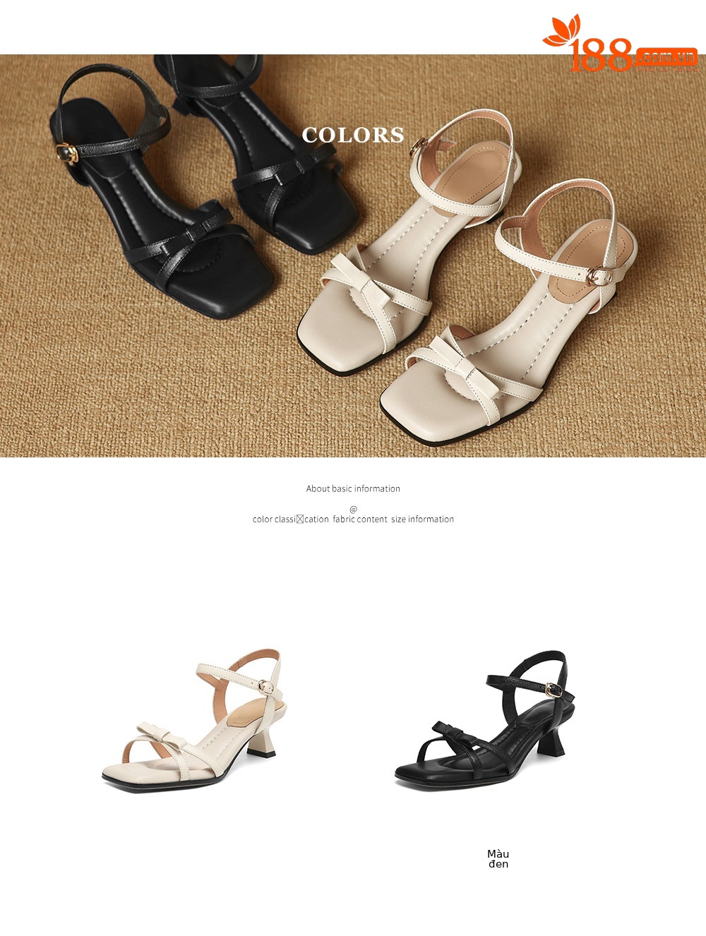 Sandal nữ quai ngang hở mũi gót vuông 5 cm da cừu nơ bướm — Màu đen chi tiết 5
