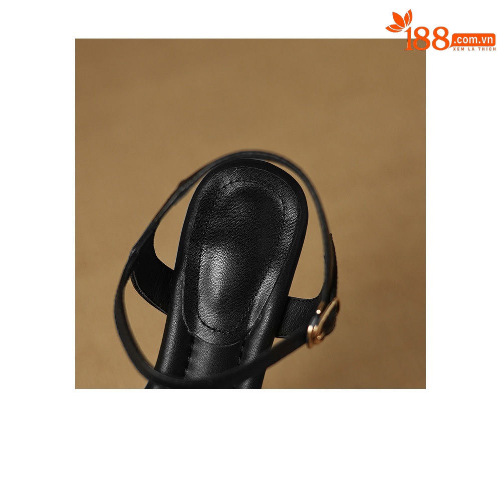 Sandal nữ quai ngang hở mũi gót vuông 5 cm da cừu nơ bướm — Màu đen chi tiết 19