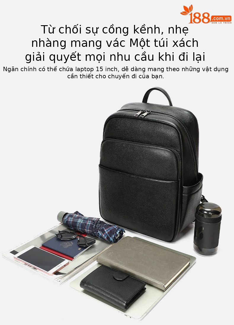 Ba lô nam công sở da bò cao cấp, đựng laptop 15 inch, dung tích lớn — 2348 Màu đen, 2349 màu đen, 2350 màu đen, 2351 Màu đen chi tiết 22