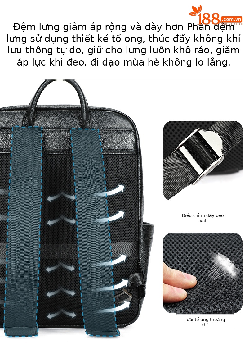 Ba lô nam công sở da bò cao cấp, đựng laptop 15 inch, dung tích lớn — 2348 Màu đen, 2349 màu đen, 2350 màu đen, 2351 Màu đen chi tiết 42