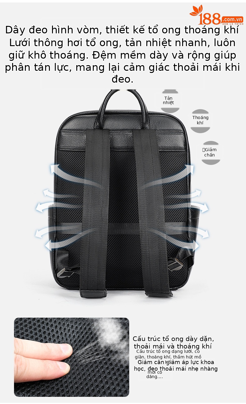 Ba lô nam công sở da bò cao cấp, đựng laptop 15 inch, dung tích lớn — 2348 Màu đen, 2349 màu đen, 2350 màu đen, 2351 Màu đen chi tiết 3
