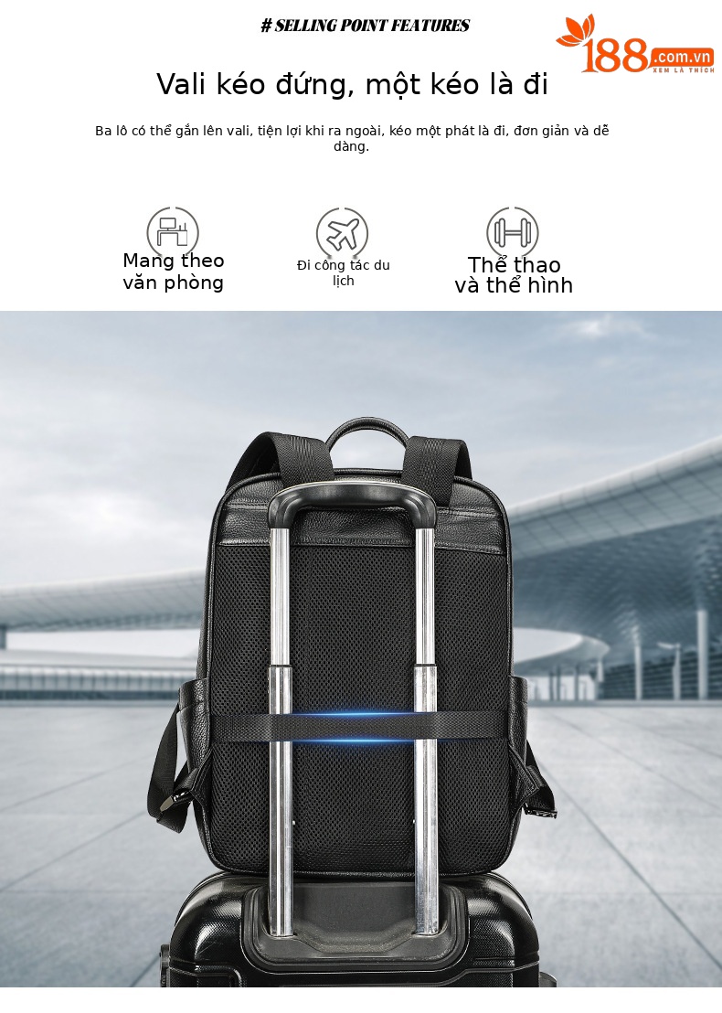 Ba lô nam công sở da bò cao cấp, đựng laptop 15 inch, dung tích lớn — 2348 Màu đen, 2349 màu đen, 2350 màu đen, 2351 Màu đen chi tiết 5