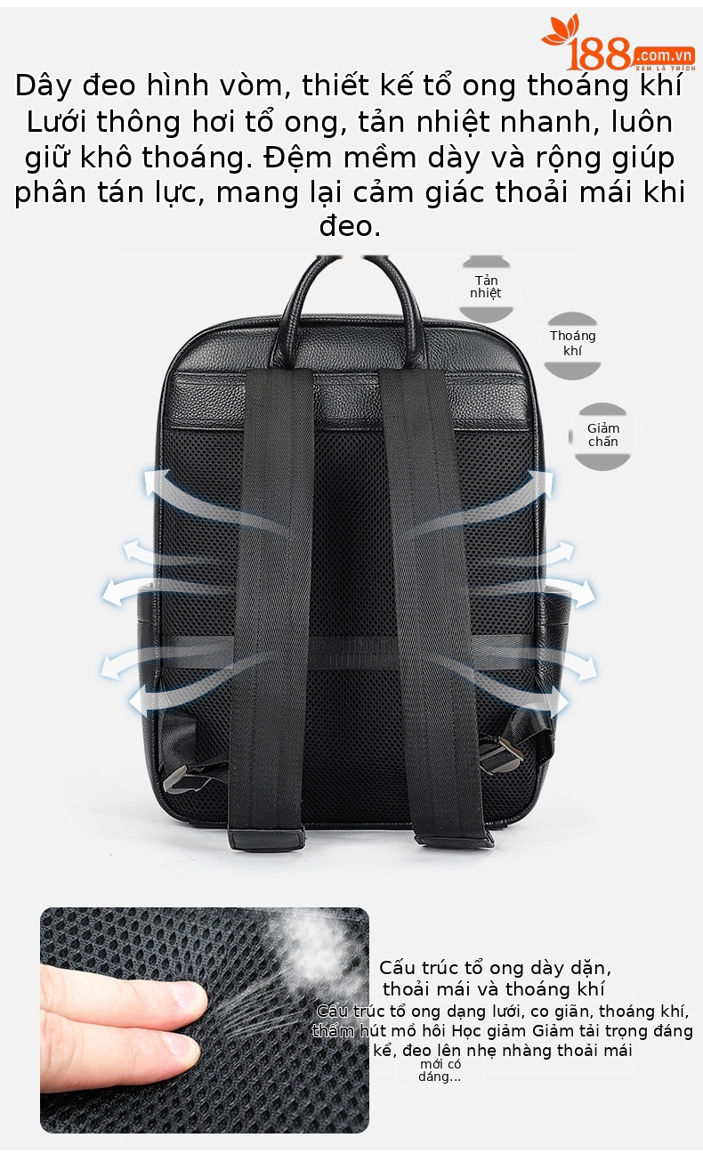 Ba lô nam công sở da bò cao cấp, đựng laptop 15 inch, dung tích lớn — 2348 Màu đen, 2349 màu đen, 2350 màu đen, 2351 Màu đen chi tiết 19