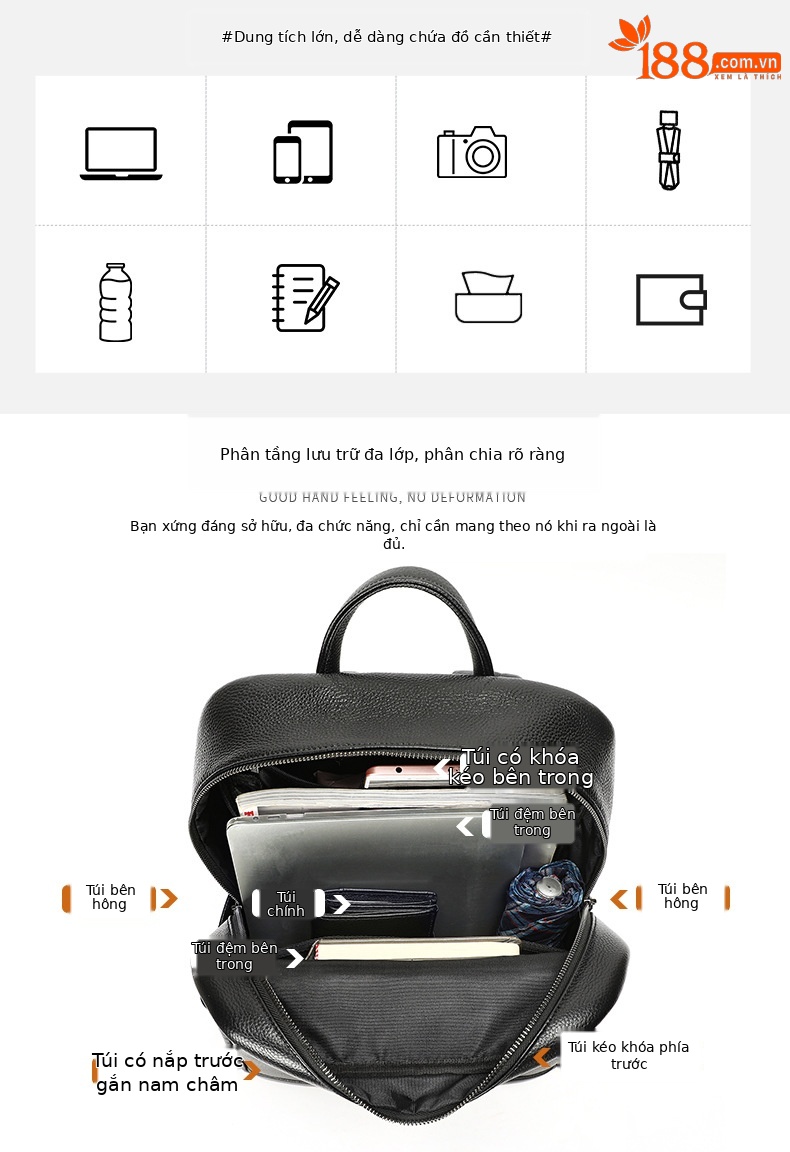 Ba lô nam công sở da bò cao cấp, đựng laptop 15 inch, dung tích lớn — 2348 Màu đen, 2349 màu đen, 2350 màu đen, 2351 Màu đen chi tiết 23