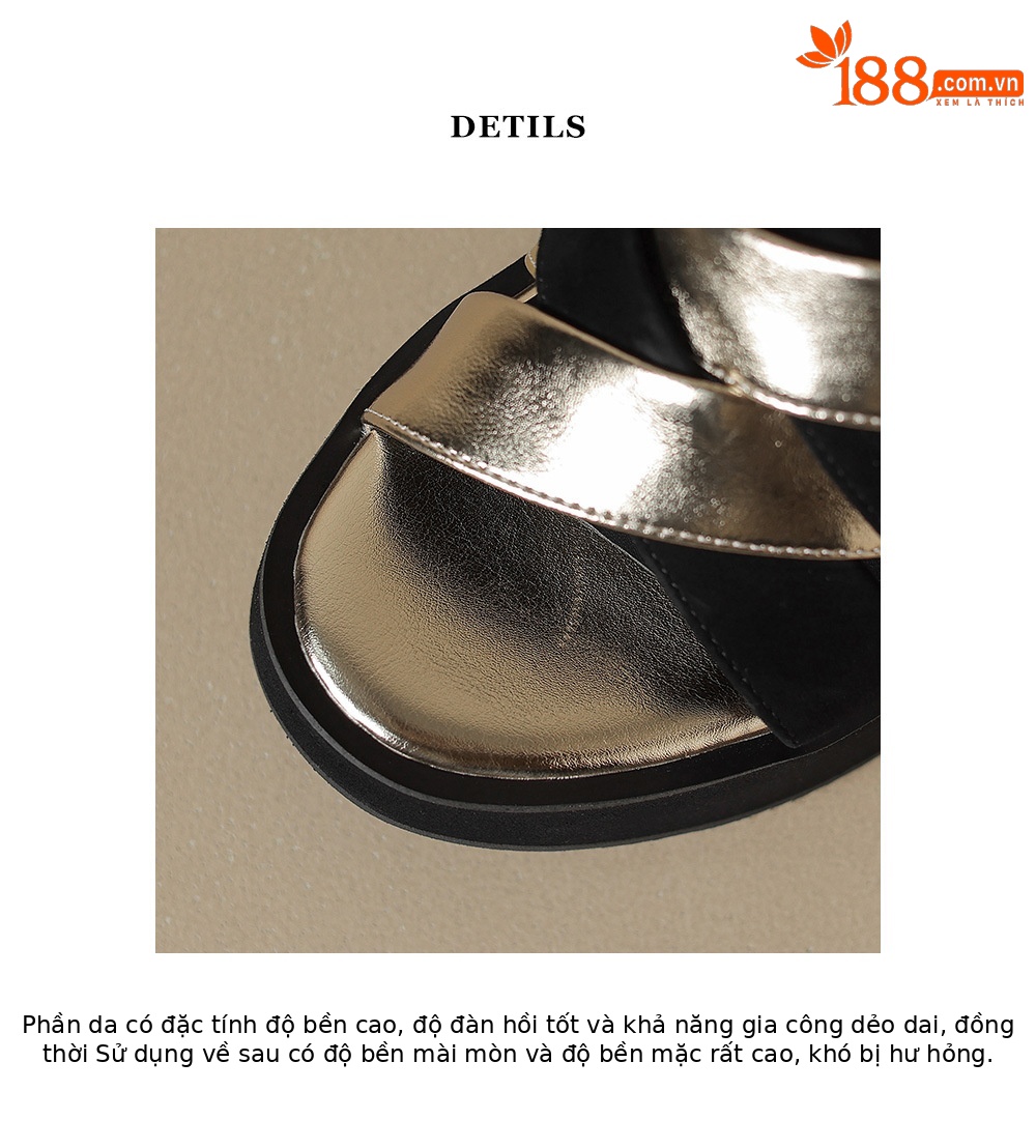 Dép xỏ ngón nữ đế xuồng dày 10cm, hở mũi phối màu mùa hè — đen, vàng, bạc chi tiết 19
