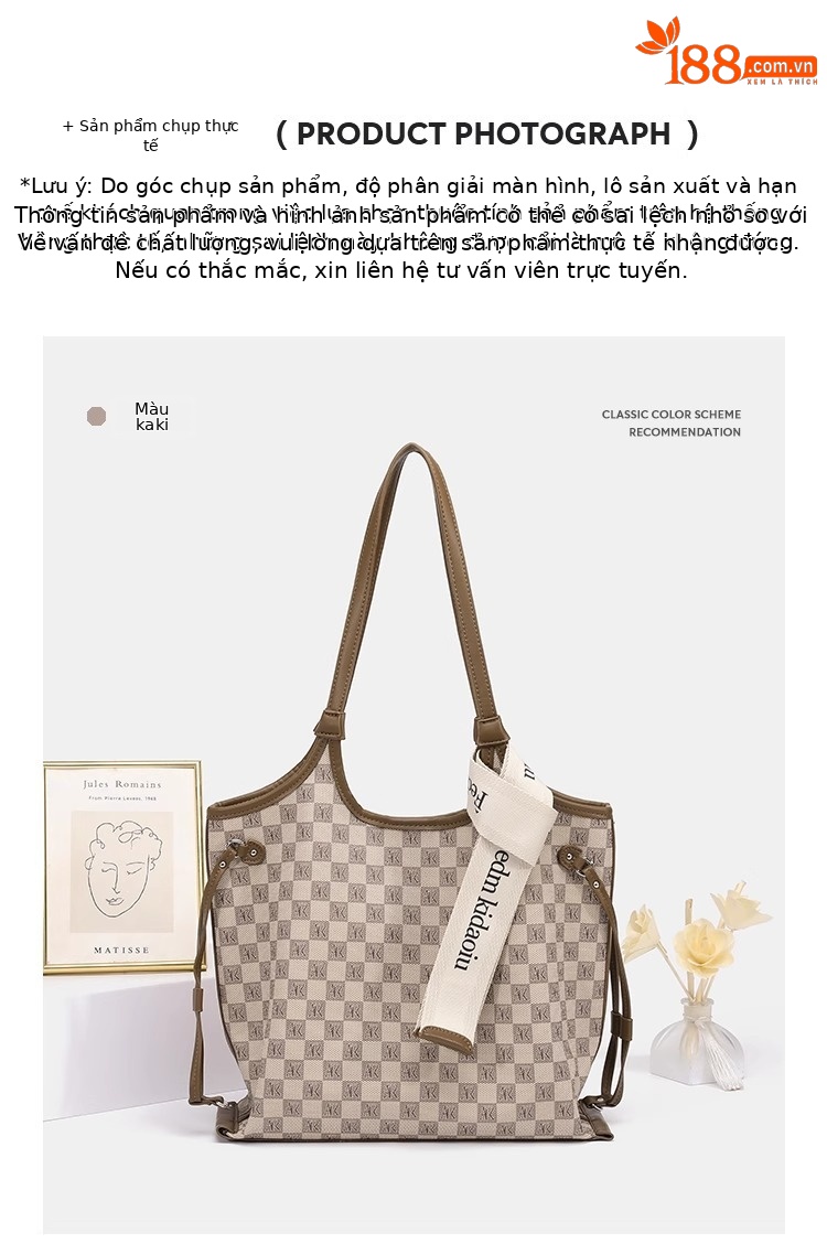Túi tote in hoa cổ điển dung tích lớn dáng đáy rộng, phong cách thời trang dễ phối đồ, mẫu mới xuân hè 2025 chi tiết 11