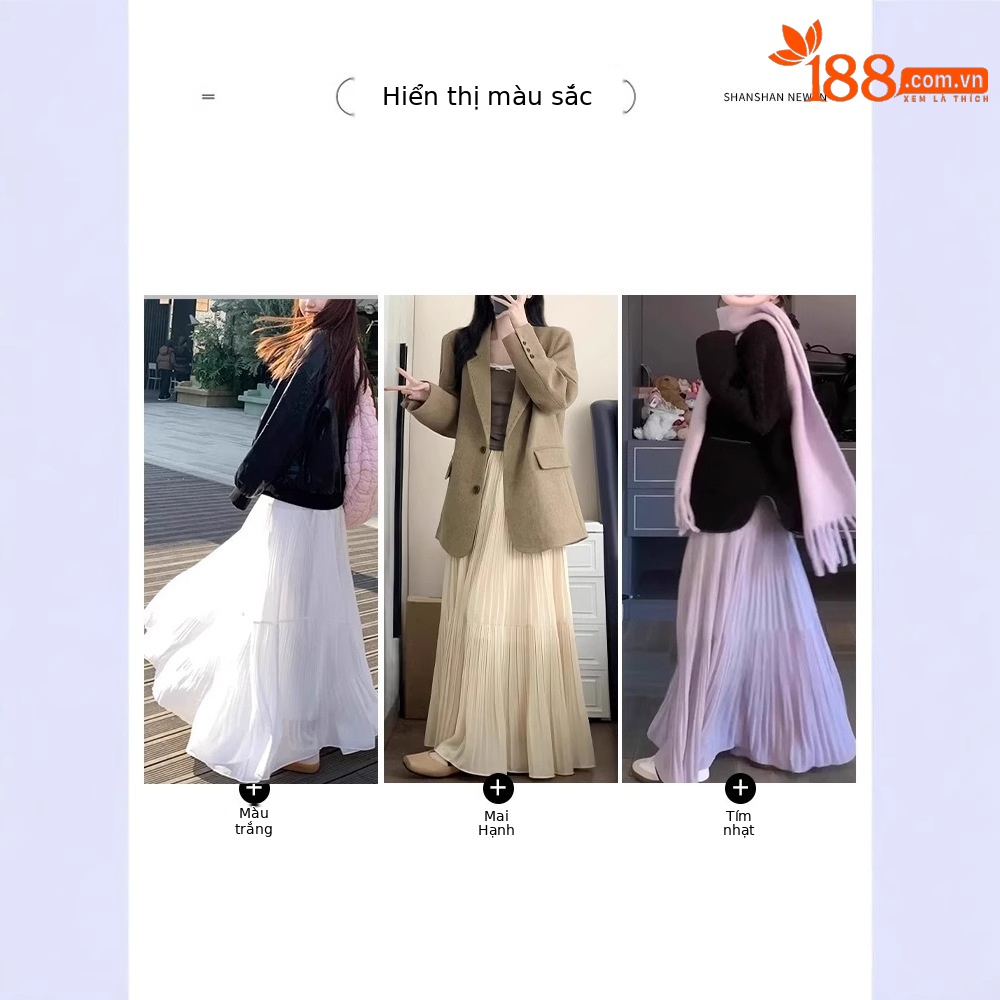 Chân váy xếp ly chữ A eo cao dáng xòe cho nữ mùa hè — Người đàn ông nhỏ màu trắng (chiều cao 150-155)