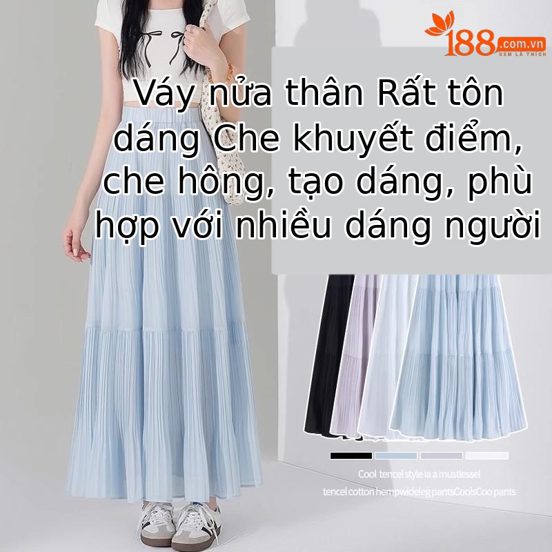 Chân váy xếp ly chữ A eo cao dáng xòe cho nữ mùa hè — Người đàn ông nhỏ màu trắng (chiều cao 150-155) chi tiết 16