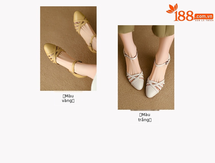 Sandal nữ quai hậu mũi nhọn retro da bò gót 5 cm kiểu La Mã — Màu trắng nhạt chi tiết 4
