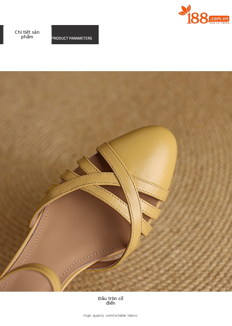 Sandal nữ quai hậu mũi nhọn retro da bò gót 5 cm kiểu La Mã — Màu trắng nhạt chi tiết 5