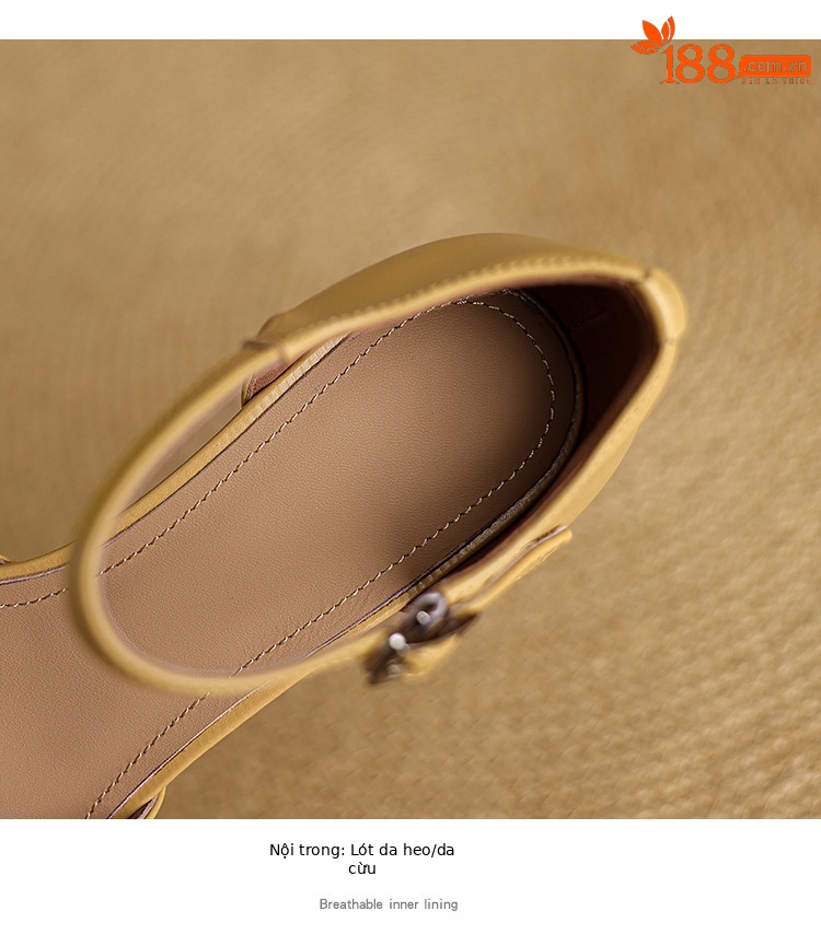 Sandal nữ quai hậu mũi nhọn retro da bò gót 5 cm kiểu La Mã — Màu trắng nhạt chi tiết 6
