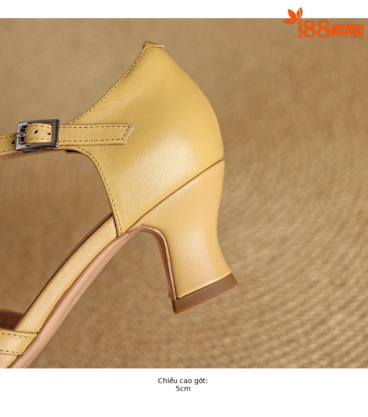 Sandal nữ quai hậu mũi nhọn retro da bò gót 5 cm kiểu La Mã — Màu trắng nhạt chi tiết 7