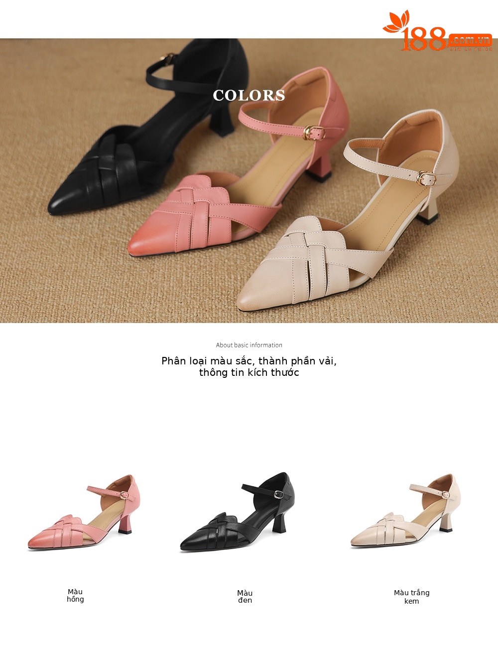 Giày sandal cao gót nữ quai ngang mũi nhọn da cừu gót 5,5 cm — đen chi tiết 5