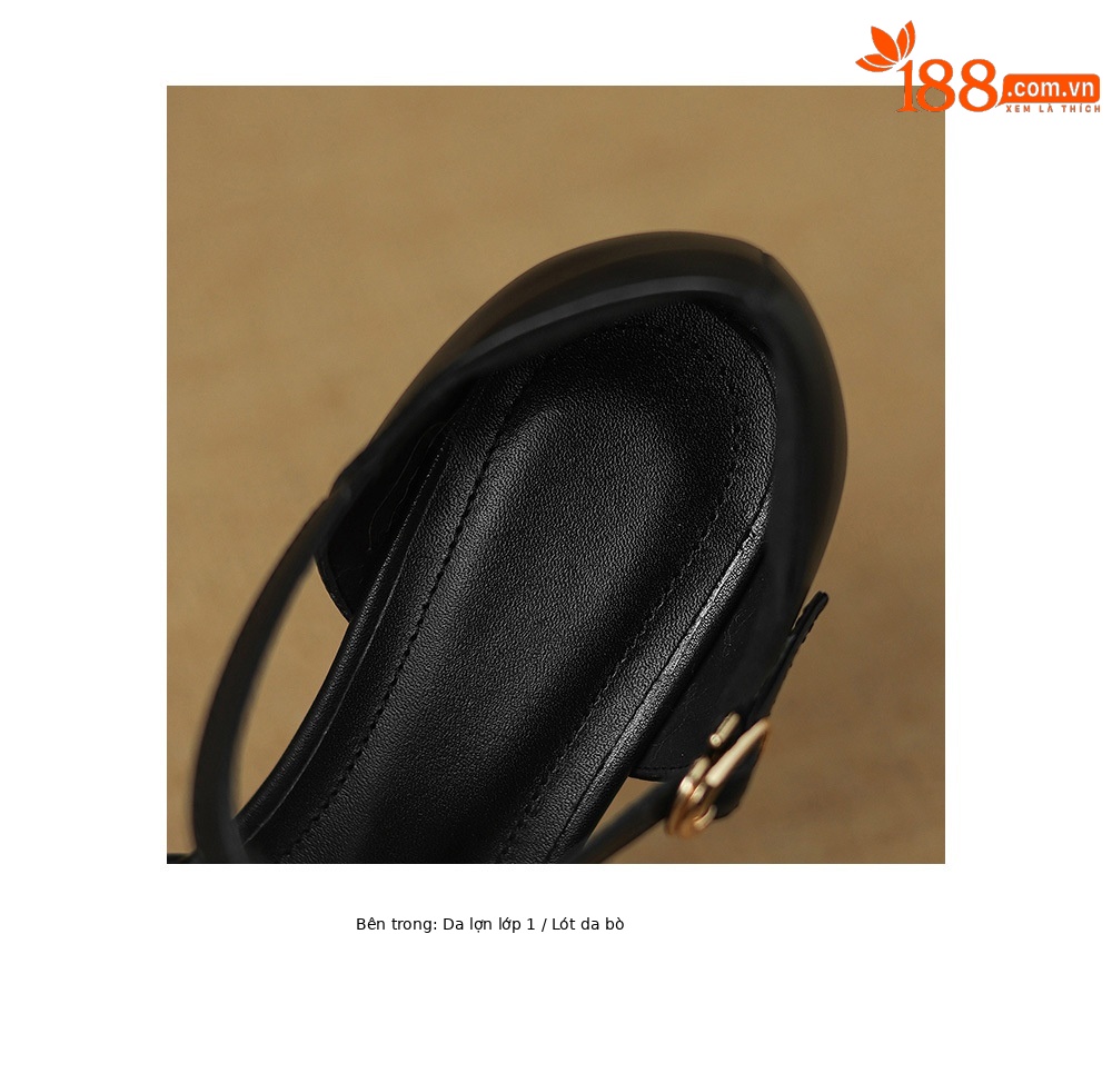 Giày sandal cao gót nữ quai ngang mũi nhọn da cừu gót 5,5 cm — đen chi tiết 26