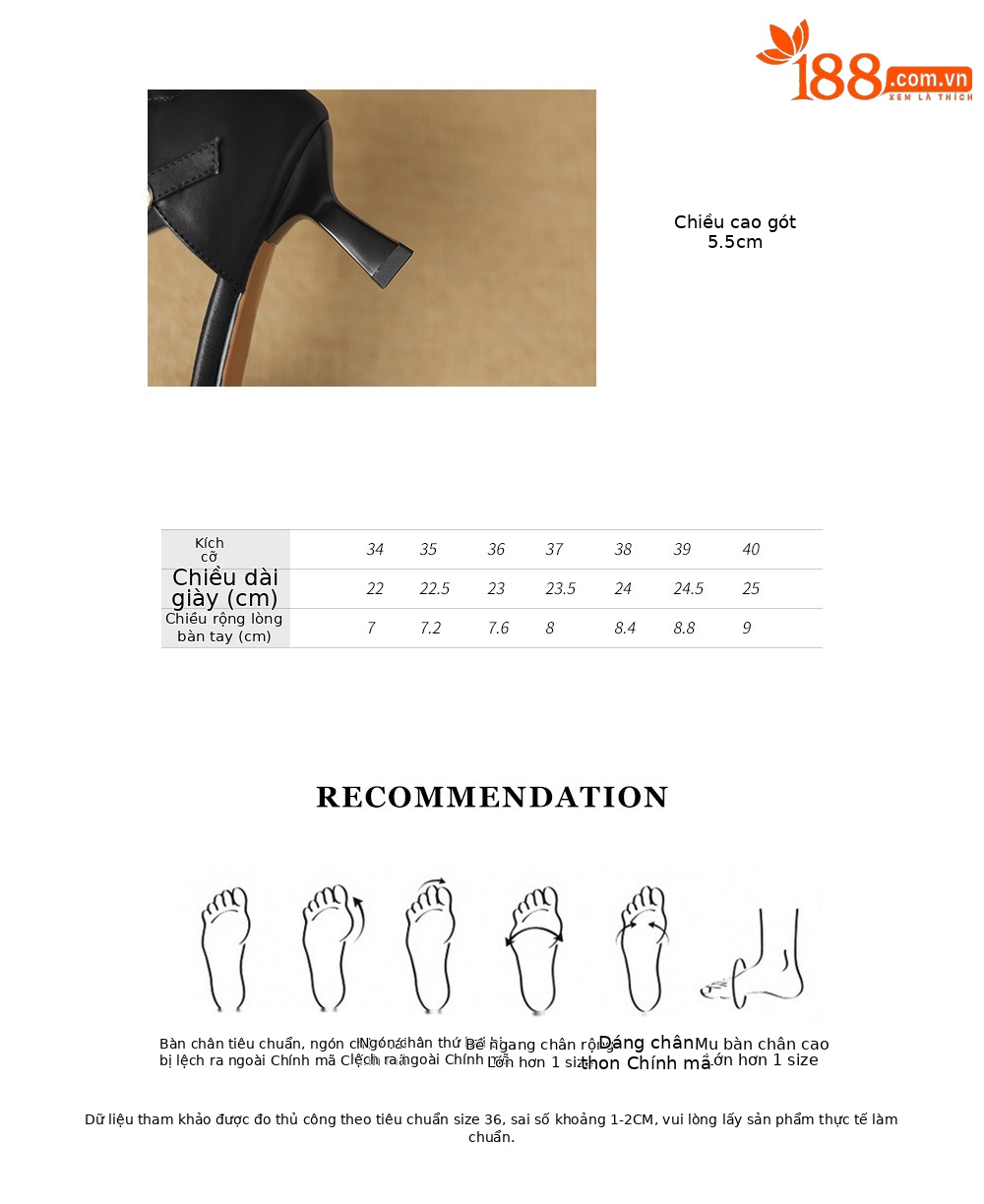 Giày sandal cao gót nữ quai ngang mũi nhọn da cừu gót 5,5 cm — đen chi tiết 4