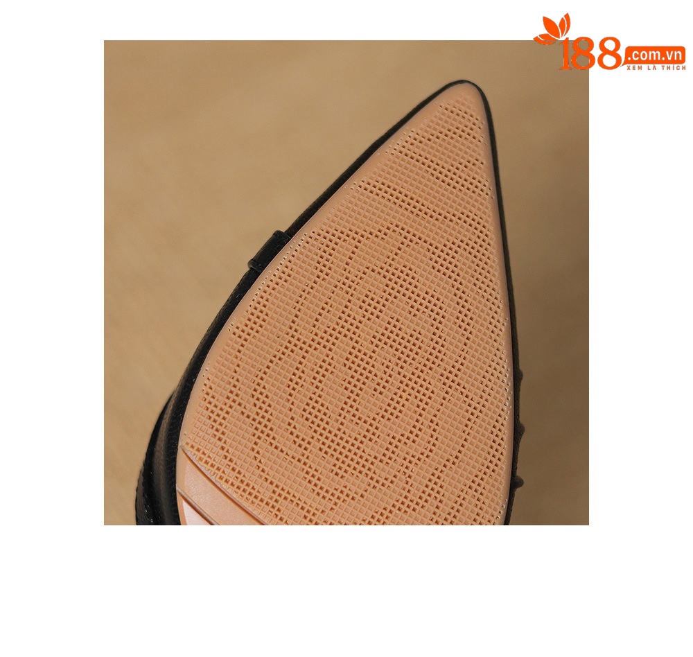 Giày sandal cao gót nữ quai ngang mũi nhọn da cừu gót 5,5 cm — đen chi tiết 27