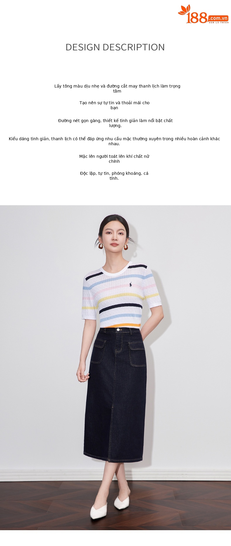 Chân váy denim cạp cao phong cách Hồng Kông cổ điển, dáng ôm xẻ tà dài giữa — Màu xanh đậm chi tiết 2