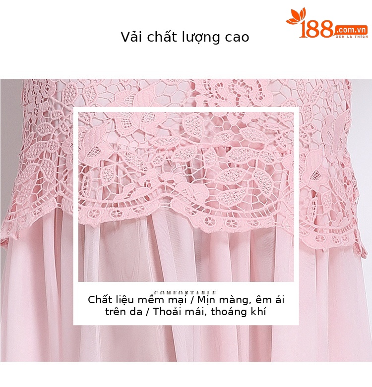 Đầm ren cổ vuông phong cách Pháp dáng dài xếp nếp lưới thanh lịch — đen, màu xanh, màu hồng, mơ chi tiết 5