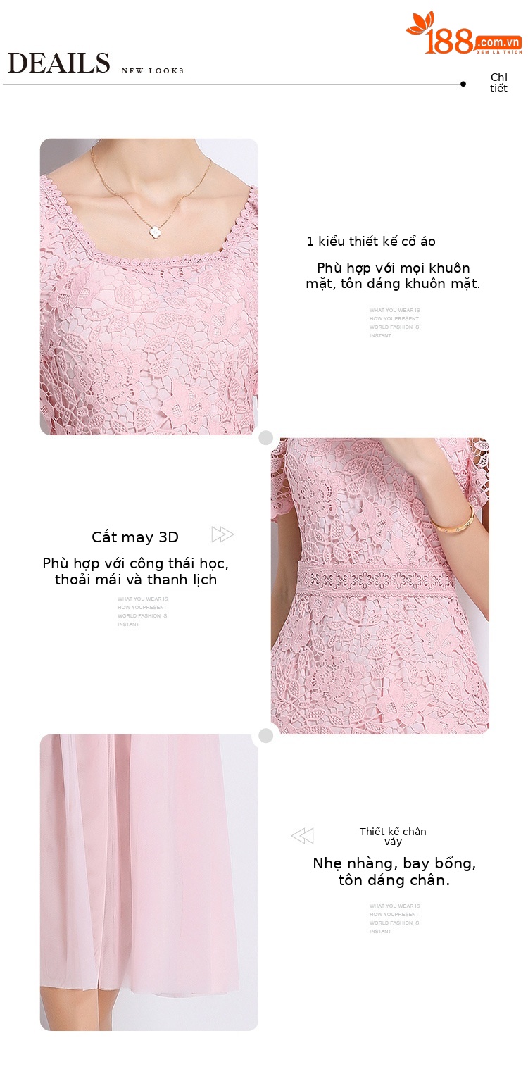 Đầm ren cổ vuông phong cách Pháp dáng dài xếp nếp lưới thanh lịch — đen, màu xanh, màu hồng, mơ chi tiết 8