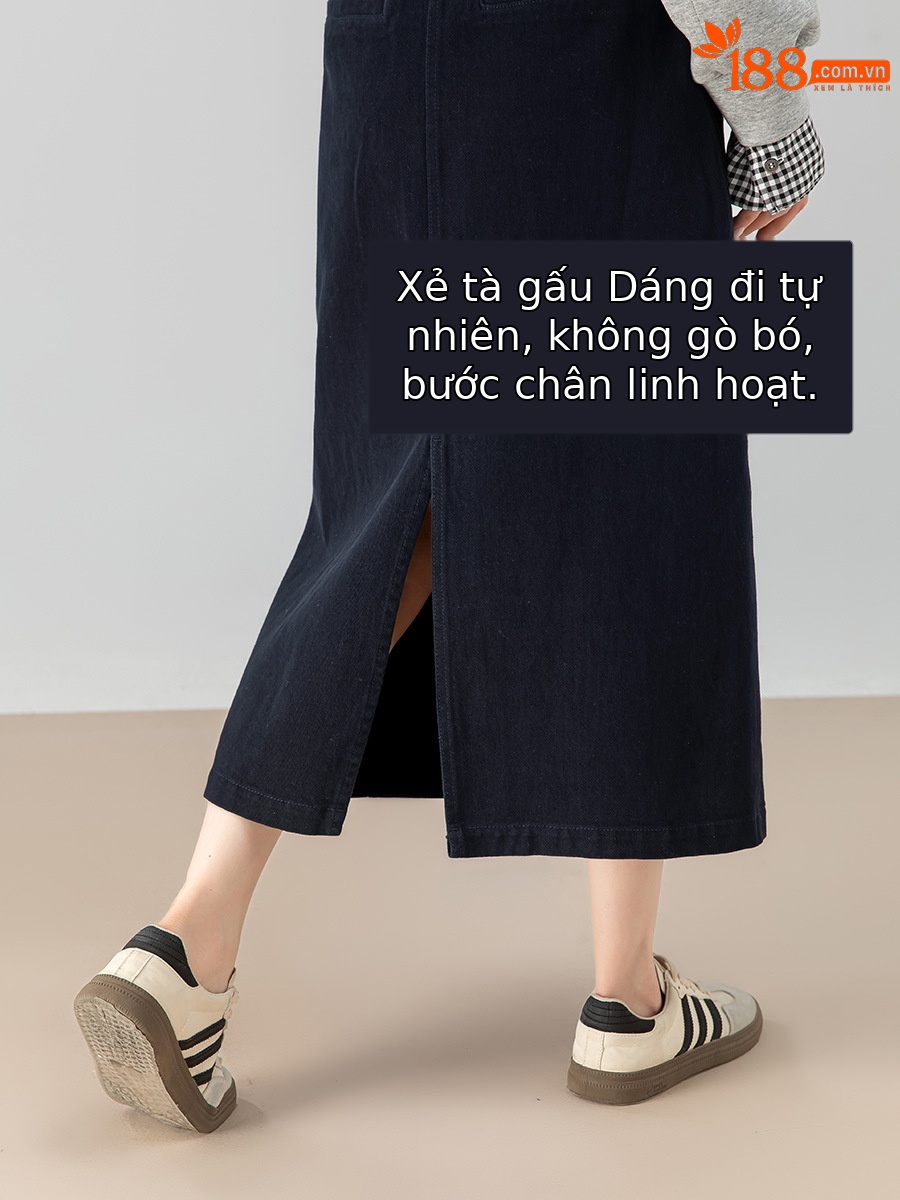 Chân váy jean nữ dáng chữ A dài vừa phải, cạp cao, thiết kế đa năng mùa xuân thu — màu xanh hải quân