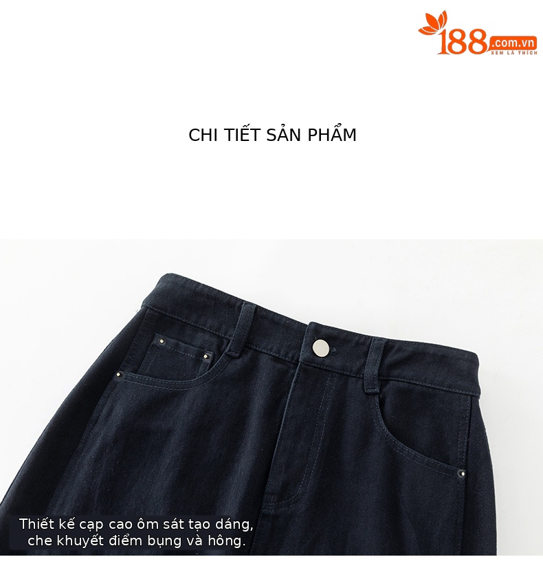 Chân váy jean nữ dáng chữ A dài vừa phải, cạp cao, thiết kế đa năng mùa xuân thu — màu xanh hải quân chi tiết 14