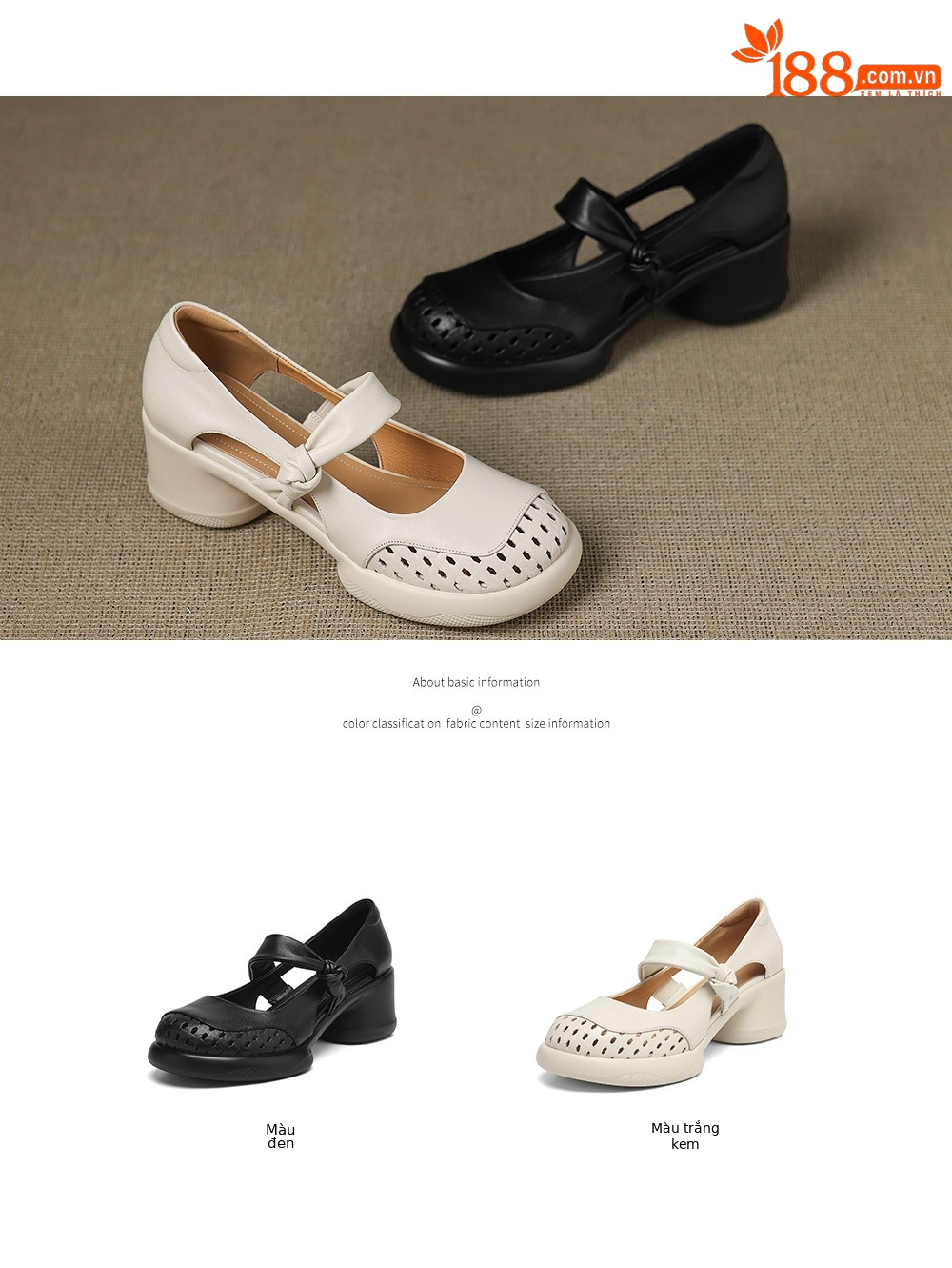 Giày sandal cao gót nữ quai ngang da bò mũi kín gót dày — đen chi tiết 4