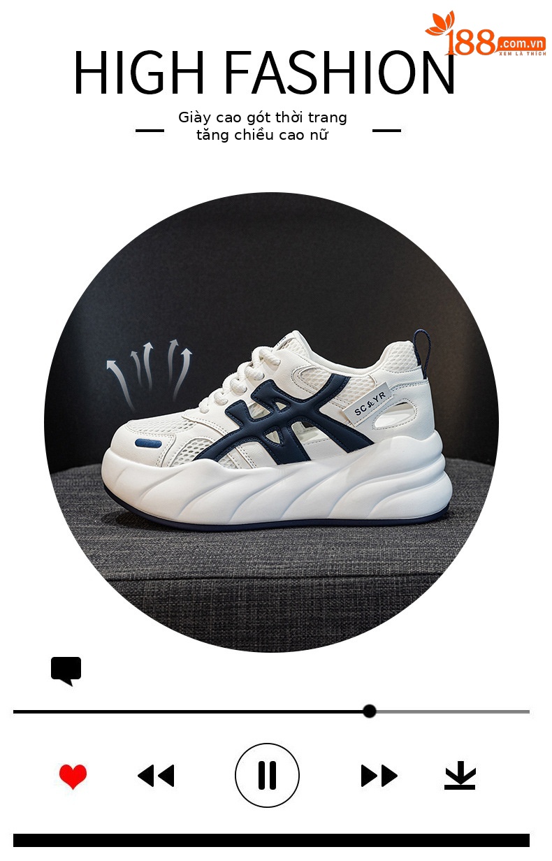 Giày sneaker nữ đế dày tăng chiều cao, phong cách thể thao thời trang, thiết kế đục lỗ thoáng khí mùa hè — M2896 màu trắng, M2896 màu xanh lam chi tiết 5