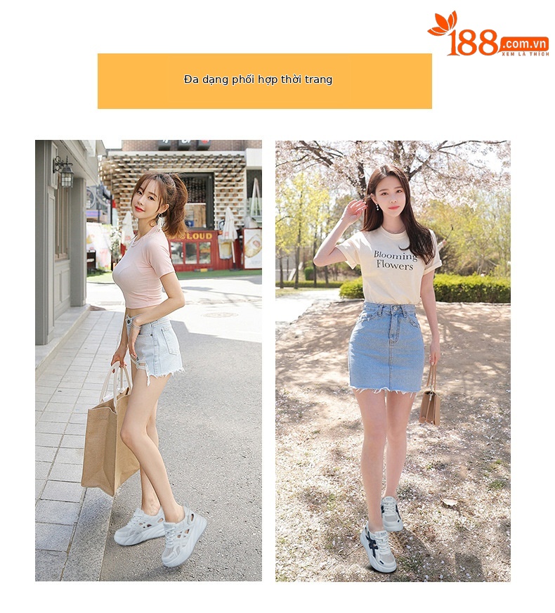 Giày sneaker nữ đế dày tăng chiều cao, phong cách thể thao thời trang, thiết kế đục lỗ thoáng khí mùa hè — M2896 màu trắng, M2896 màu xanh lam chi tiết 6