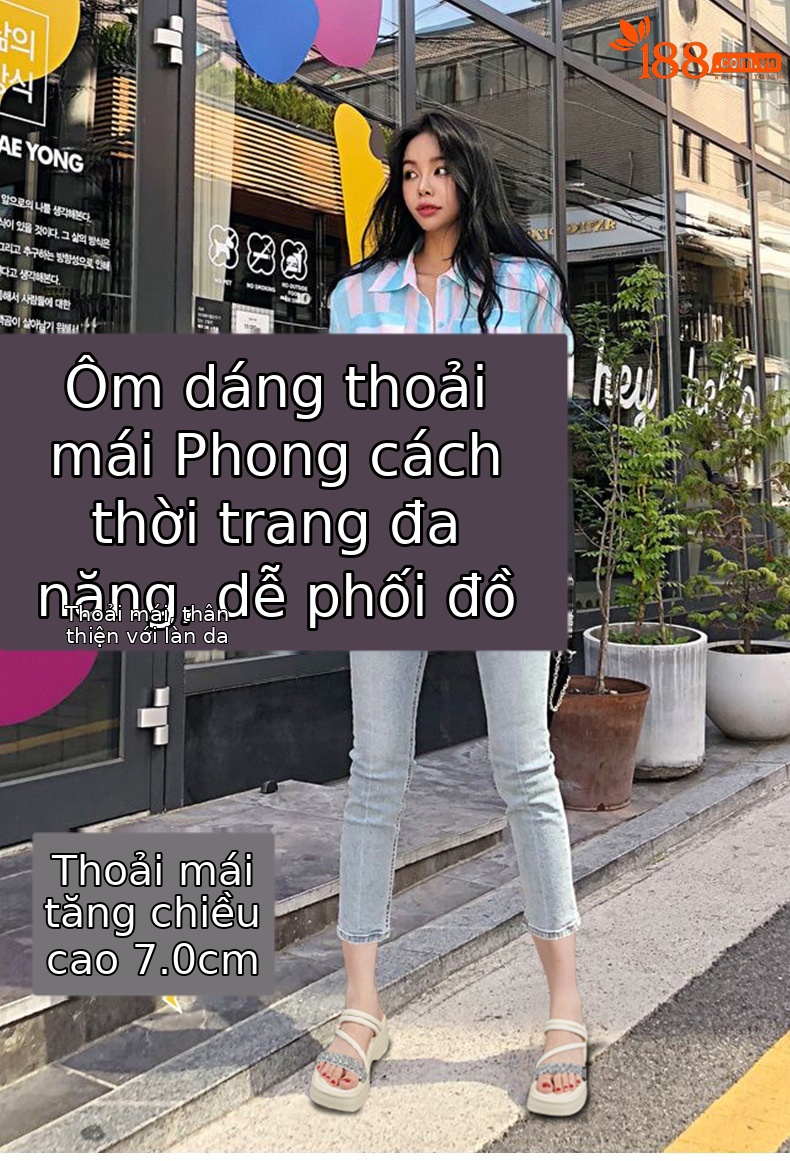 Dép sandal nữ quai chữ V đế dày tăng chiều cao, phong cách tiên nữ, đi được hai kiểu — M2902 màu đen, M2902 màu bạc, M2902 màu be chi tiết 1