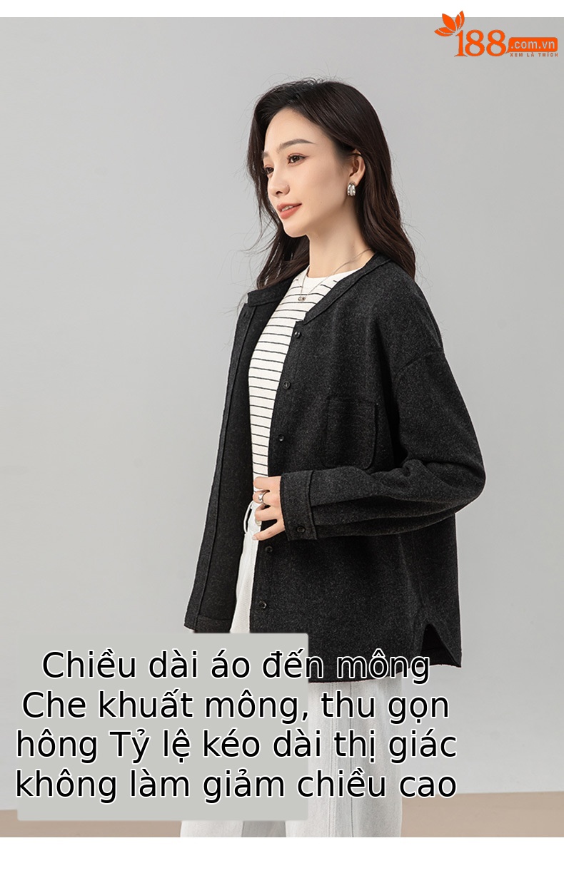 Áo cardigan nữ nhung ấm phong cách lười rộng rãi Xinge – Áo khoác len thu đông cao cấp dễ phối — Màu xám chi tiết 10