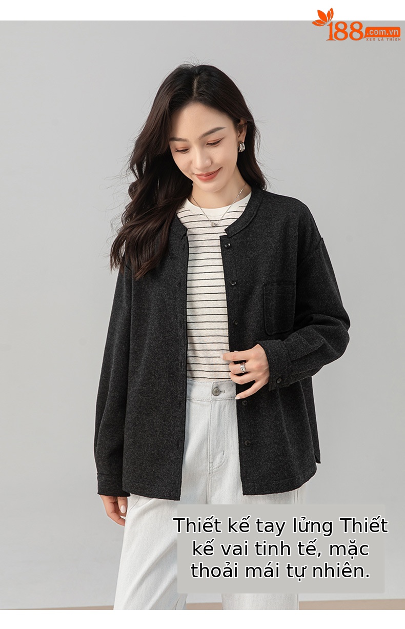 Áo cardigan nữ nhung ấm phong cách lười rộng rãi Xinge – Áo khoác len thu đông cao cấp dễ phối — Màu xám chi tiết 11