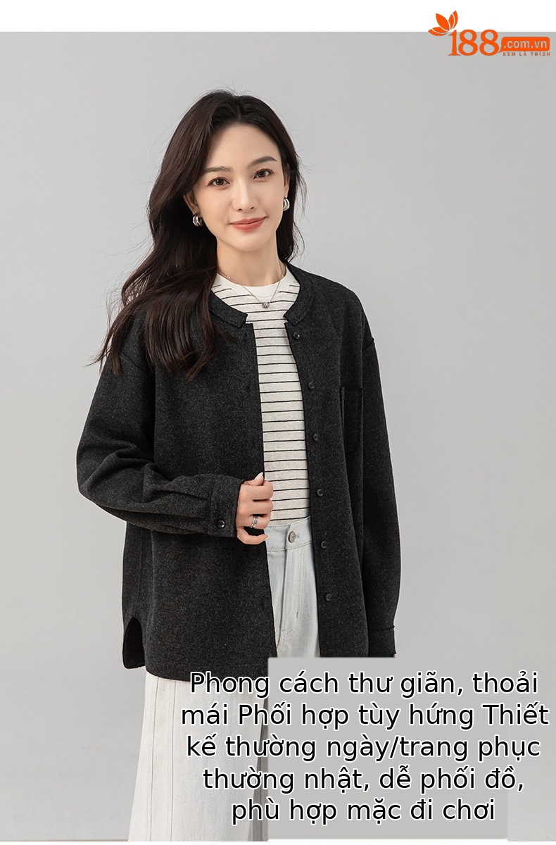 Áo cardigan nữ nhung ấm phong cách lười rộng rãi Xinge – Áo khoác len thu đông cao cấp dễ phối — Màu xám chi tiết 14