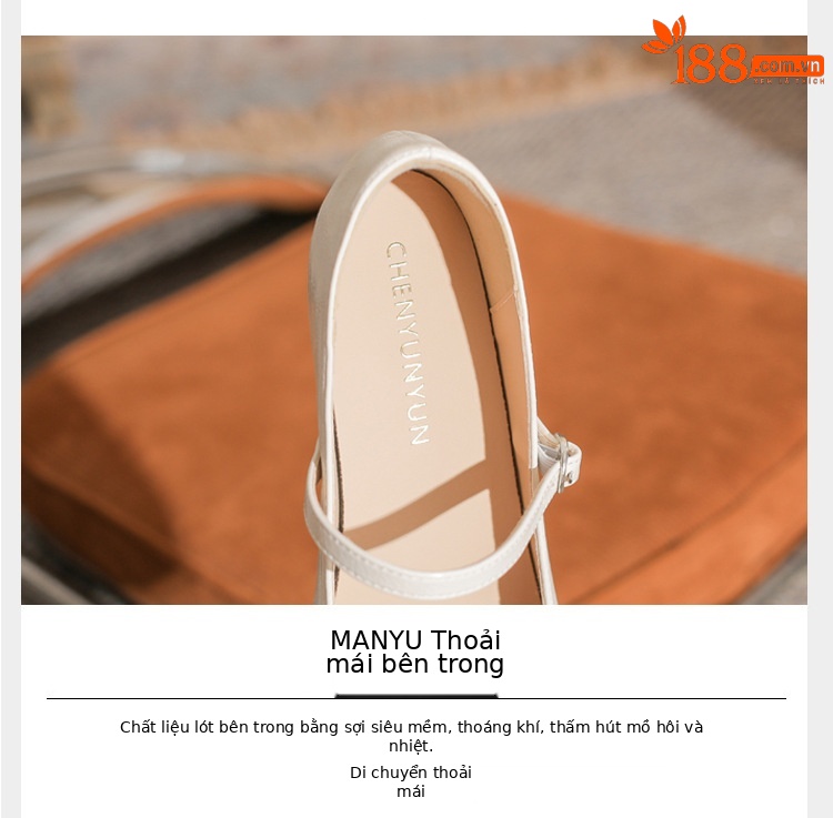 Giày Mary Jane nữ mũi vuông nhỏ đế bệt tăng chiều cao bên trong — Màu đen chi tiết 4